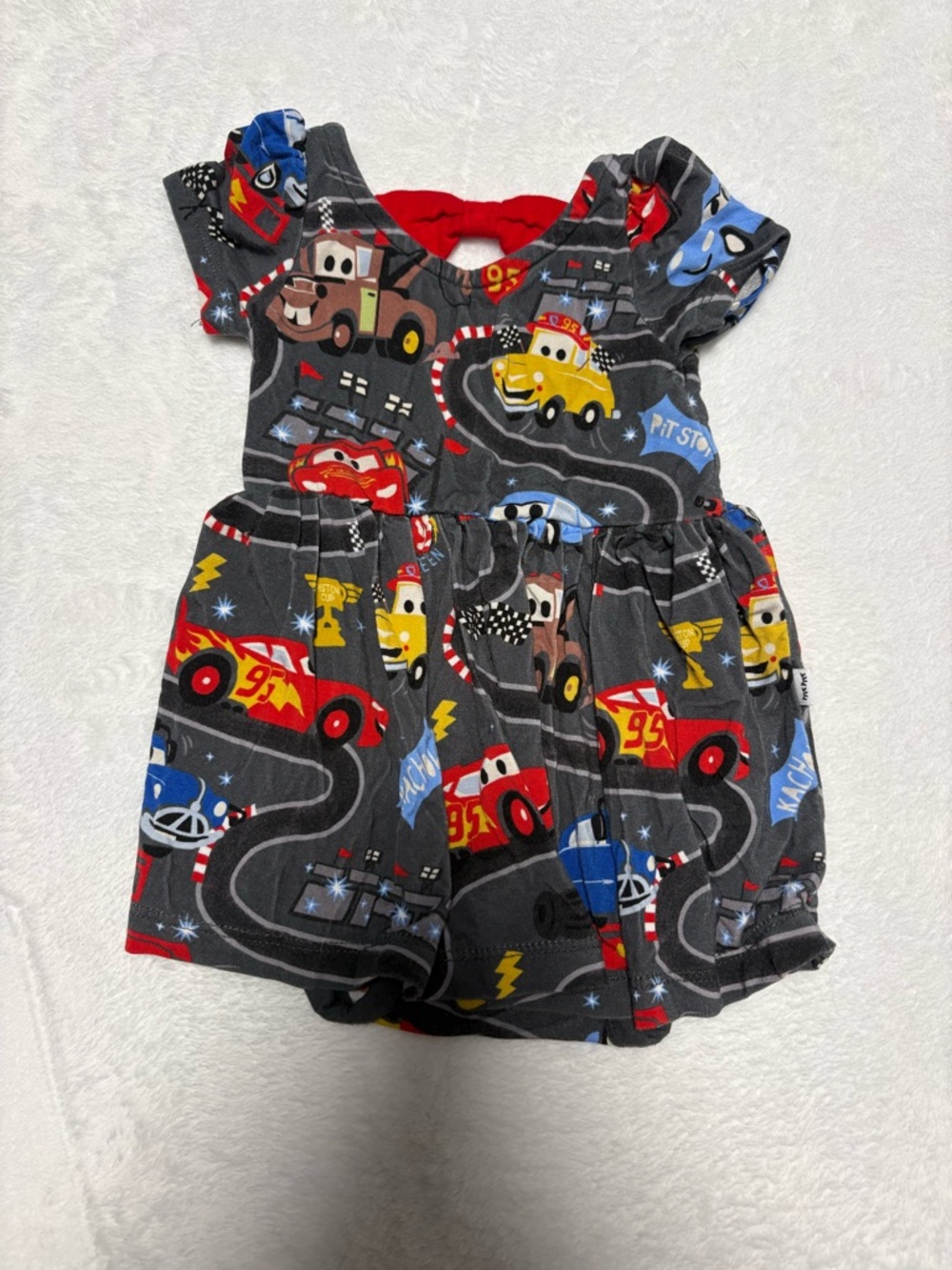 Little Sleepies Pixar Cars Bow Back Dress 0-3M Bodysuit GUC